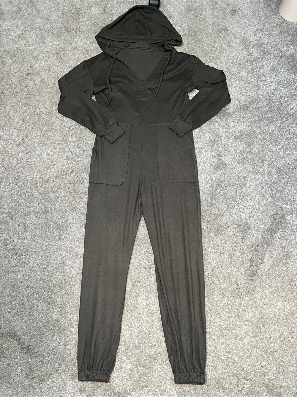 Mono B Super Soft Marty Hooded Lounge Jumpsuit Brown Grey